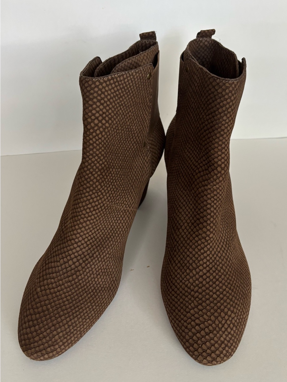 DKNY Brown Snake-Embossed Ankle Booties